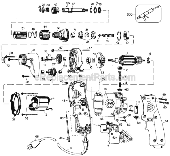 Page A Diagram and Parts List for 2054-09 Type 1 Black and Decker Electric Drill